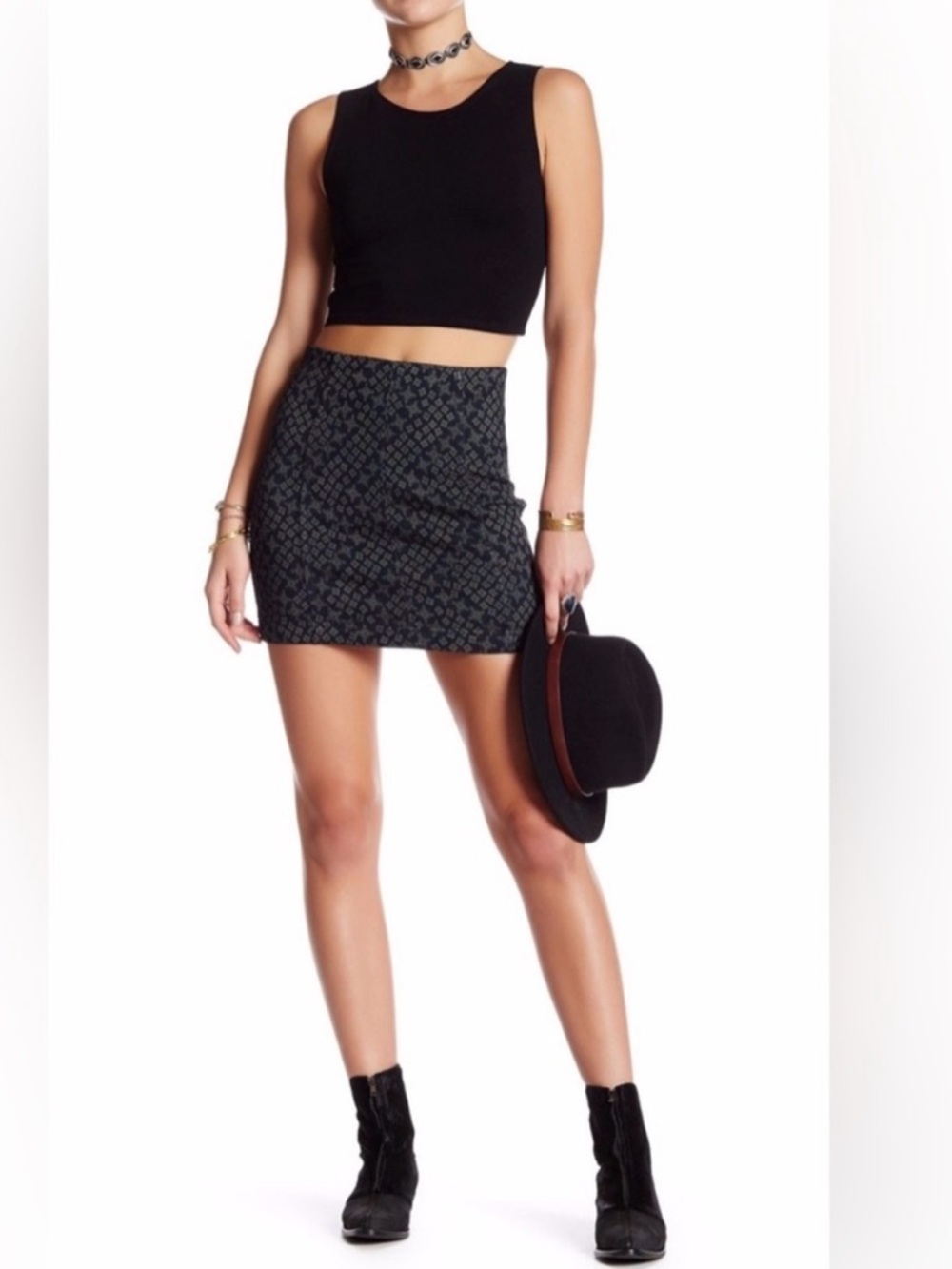 Free People Modern Femme Stretch Mini Skirt Indigo Diamond Size 8